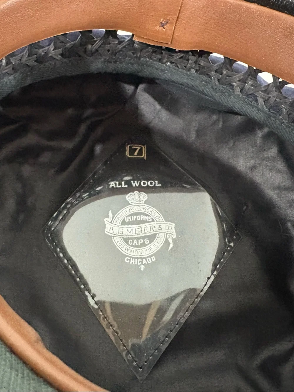 Uniform Cap All Wool Visor Hat Black Vintage Police Sz 7 AG Meier & Co